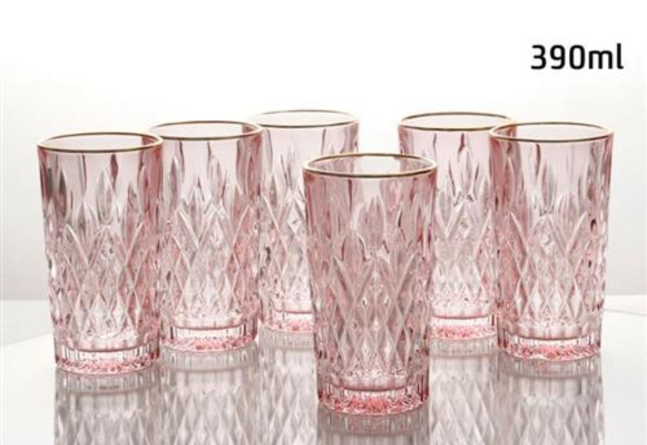 סט 6 כוסות קריסטל  פינק