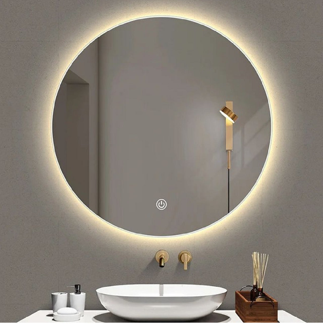 מראה עגולה עם תאורה אחורית