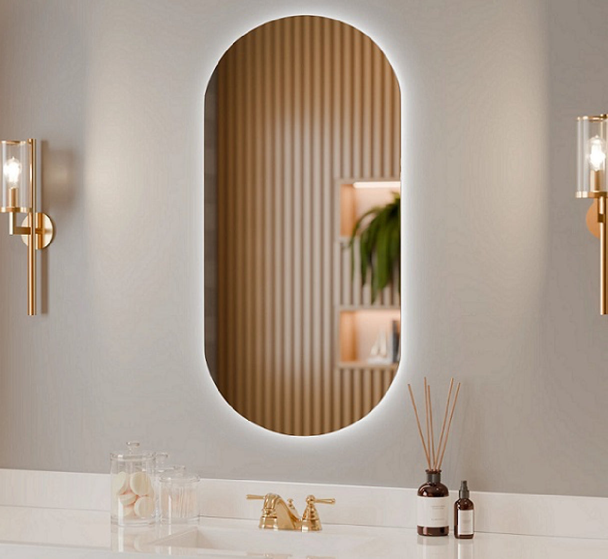 מראה אובאלית עם תאורה אחורית